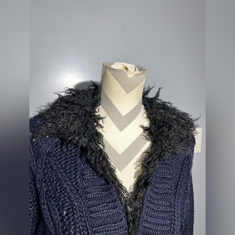 Free People Navy Cardigan with Faux Fur Collar - Picture 7 of 14